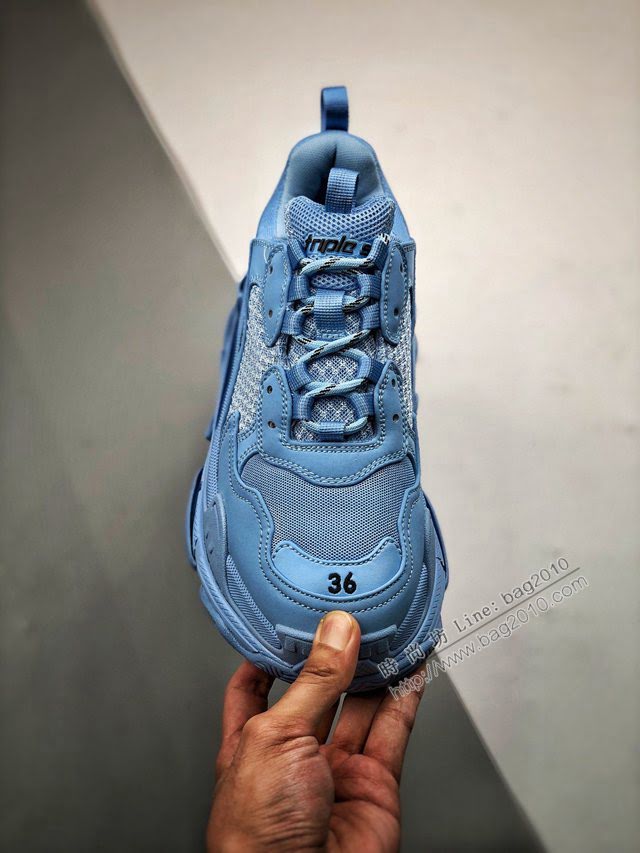 Balenciaga經典款男女鞋 巴黎世家頂級版本Triple S大底LOGO淡藍老爹鞋 Balenciaga情侶款老爹鞋  hdbl1207